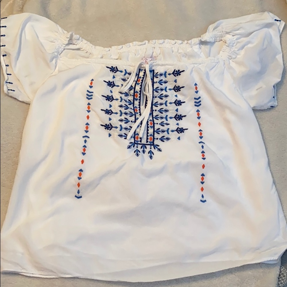 Parker White Emboidered Off the Shoulder Blouse XS - Picture 3 of 4